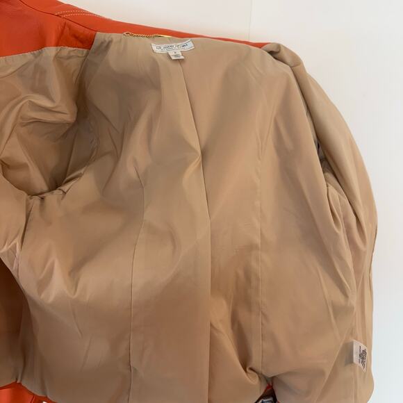 St. John Lamb Leather Jacket Full Zip Peachy Orange with Grommets Size Small - Picture 13 of 16
